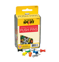 School Smart Push Pin for Bulletin Boards, 3/8 in L, 1/2 in Head, Plastic Head/Steel Point, Assorted Color, Pack of 100 003351