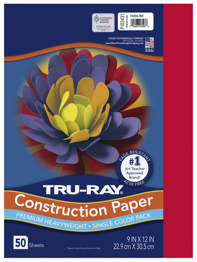 Tru-Ray Sulphite Construction Paper, 9x12 Inches, Festive Red, 50