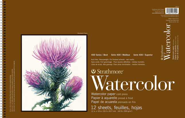 Strathmore 440-3 400 Series Watercolor Pad, Cold Press, 12x18 Wire Bound, 12 Sheets