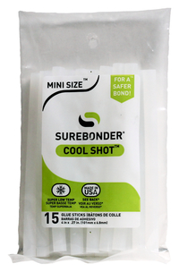 Surebonder Cool Shot Mini Glue Sticks, 4 Inches, Clear, Pack of 15 1381028