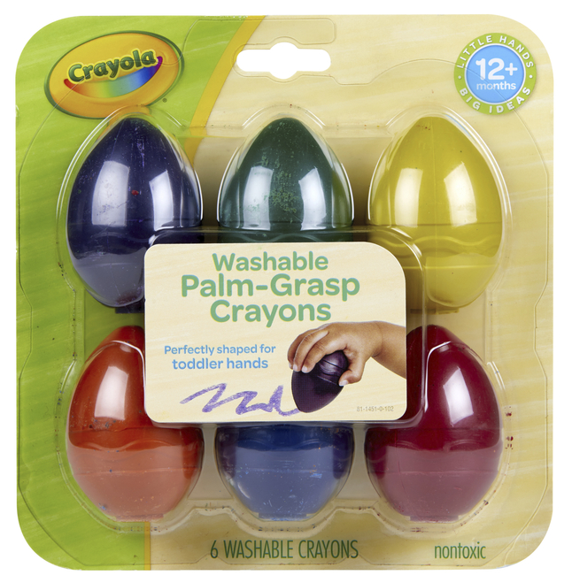 Crayola Washable Palm Grasp Crayons, Assorted Colors, Set of 6