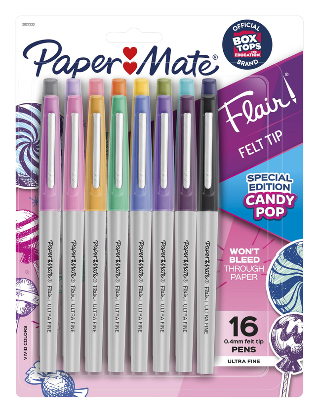 Paper Mate Flair Felt Tip Pens, Ultra Fine, 0.4 mm, Assorted, Set of 16