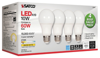 Satco 10 Watt A19 LED 2700K Frosted Bulbs - Pack of 4, Item Number 2050534