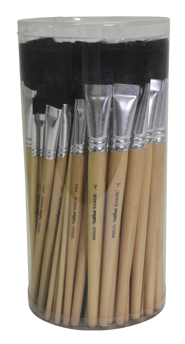 School Smart Black Bristle Paint Brushes, Long Handle, 3/4 Inch