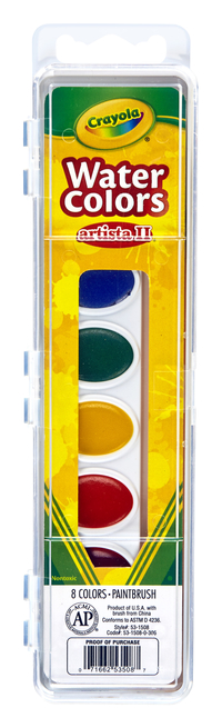 Crayola Artista II Non-Toxic Semi-Moist Watercolor Paints, Plastic Oval Pan, 8 Assorted Colors, Item Number 391085