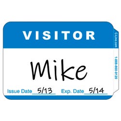 Image for C-Line Visitor Adhesive Name Badges, 3-1/2 x 2-1/4 Inches, Blue Border, Pack of 100 from School Specialty