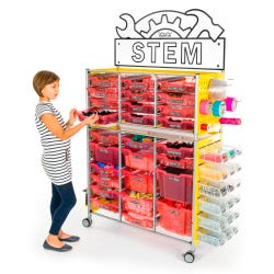 TeacherGeek Ultimate STEAM Maker Activity Cart, Strawberry with STEM Sign, Item Number 2021422