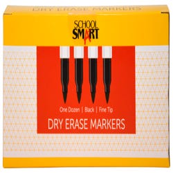 School Smart Dry Erase Pen Style Markers, Fine Tip, Black, Pack of 12 Item Number 1593100