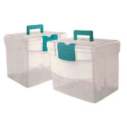 Image for Storex File Storage Boxes with XL Storage Lids, 10-7/8 x 13-1/4 x 11 Inches, Clear/Teal, Pack of 2 from School Specialty