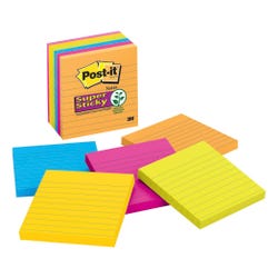 Image for Post-it Super Sticky Lined Notes, 4 x 4 Inches, Energy Boost Colors, Pack of 6 from School Specialty
