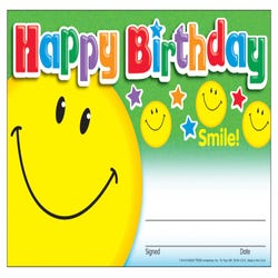 Trend Enterprises Happy Birthday Smile Recognition Award, Item Number 1597413