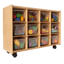 Image for Childcraft Mobile Cubby Unit with Locking Casters, 12 Clear Trays, 38-5/16 x 14-1/4 x 24 Inches from School Specialty