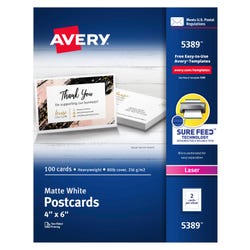 Image for Avery (R) Printable Postcards with Sure Feed Technology, 4 x 6 Inches, White, Pack of 100 from School Specialty