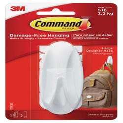 Command Designer Hook with Adhesive Strip, Large, 5 lb, White 2133420