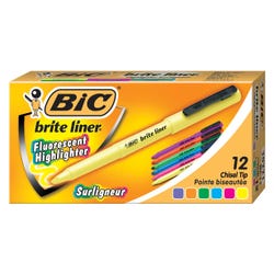 Image for BIC Brite Liner Pocket Style Highlighter, Chisel Tip, Assorted Colors, Set of 12 from School Specialty