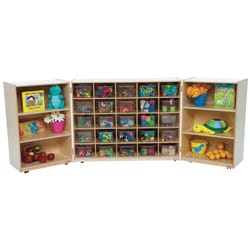 Image for Wood Designs Tri-Fold Unit with Clear Trays, 25-Tray, Birch Veneer, 96 x 15 x 38 Inches Open from School Specialty