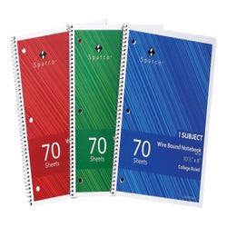 Sparco Wirebound Notebook, 8 x 10-1/2 Inches, 1 Subject, College Ruled, 70 Sheets, Pack of 3, Item Number 2025213