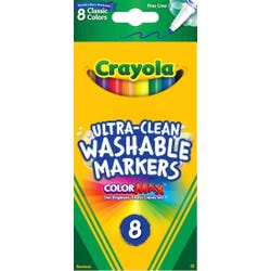 Image for Crayola Ultra-Clean Washable Markers, Fine Line, Assorted Colors, Set of 8 from School Specialty