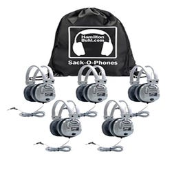 Image for HamiltonBuhl Sack-O-Phones Deluxe Headphones with Volume Control and Carry Bag, Silver, Pack of 5 from School Specialty