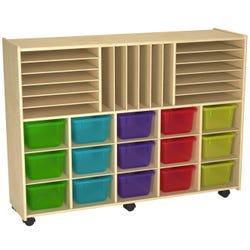Childcraft Mobile Store-and-Stack Storage Unit, Locking Casters, 15 Translucent-Color Trays, 47-3/4 x 14-1/4 x 36 Inches 2128474
