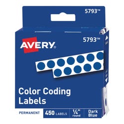 Avery Permanent Color Coding Label, 1/4 Inch, Dark Blue, Pack of 450, Item Number 1118048
