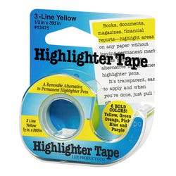 Image for Lee 3-Line Removable Highlighter Tape, 1/2 X 393 inches with Dispenser, Yellow from School Specialty