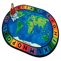 Image for Carpets for Kids Circletime Around The World Carpet, 8 Feet 3 Inches x 11 Feet 8 Inches, Oval, Blue from School Specialty