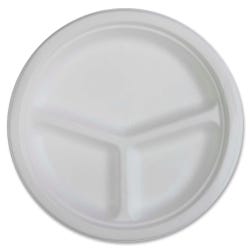 Image for Genuine Joe 3-Compartment Disposable Plates, 10 in, White, 10 Per Pack from School Specialty