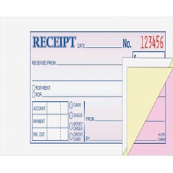 Image for Adam 3 Parts Carbonless Tapebound Triplicate Money/Rent Receipt Book, 2-3/4 X 5-3/8 in, Multiple Color, 50 Sets/Bk from School Specialty