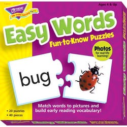 Image for Trend Enterprises Easy Words 2-Piece Puzzles, Assorted Themes, Set of 20 from School Specialty