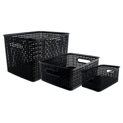 Image for Advantus Plastic Weave Bins, Assorted Sizes, Black, Set of 3 from School Specialty