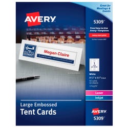 Image for Avery Embossed Tent Cards, 3-1/2 x 11 Inches, White, Pack of 50 from School Specialty