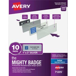 Image for Avery Mighty Badge System Name Tags, Inkjet, Silver, Pack of 10 from School Specialty