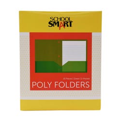 School Smart Two-Pocket Poly Folder with Three-Hole Punch, Green, Pack of 25 2019624