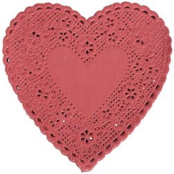 Image for School Smart Paper Die-Cut Heart Lace Doily, 6 Inches, Red, Pack of 100 from School Specialty