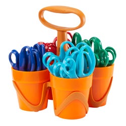 Fiskars 5 Inch Pointed Tip Kids Scissors Classroom Pack Caddy, Pack of 24 089630