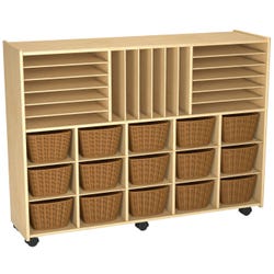 Childcraft Mobile Store-and-Stack Storage Unit, Locking Casters, 15 Baskets, 47-3/4 x 14-1/4 x 36 Inches 2128473