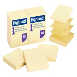 Highland™ Pop-up Notes, 3 in x 3 in, Yellow, 12 Pads/Pack, Item Number 086839