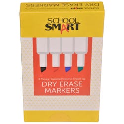 Image for School Smart Dry Erase Markers, Chisel Tip, Low Odor, Assorted Colors, Pack of 4 from School Specialty