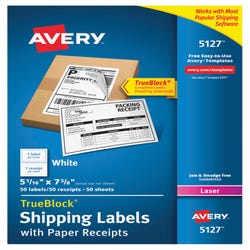 Image for Avery Paper Receipt Shipping Labels, 5-1/16 x 7-5/8 Inches, White, Pack of 50 from School Specialty