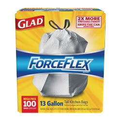 Image for Glad ForceFlex Drawstring Stretchable Tall Trash Bags, 13 Gallon, White, Pack of 100 from School Specialty