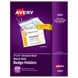 Image for Avery Hanging Horizontal Photo ID System Badge Holder with Clip and Lanyard, 4 X 3 in, Polypropylene, Clear, Pack of 100 from School Specialty
