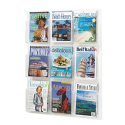 Safco Wall Mountable Reveal Magazine and Pamphlet Display with Mounting Hardware, 9 Magazine, 30 x 2 x 36-3/4 Inches, Clear, Item Number 1111187