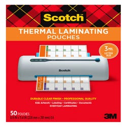 Image for Scotch Thermal Laminating Pouch, 8-9/10 x 11-2/5 Inches, 3 mil Thick, Pack of 50 from School Specialty