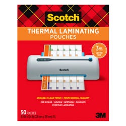 Scotch Thermal Laminating Pouch, 8-9/10 x 11-2/5 Inches, 3 mil Thick, Pack of 50, Item Number 1388771
