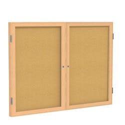 Image for Ghent 2 Door Enclosed Natural Cork Bulletin Board with Oak Wood Frame, 3 x 5 feet from School Specialty