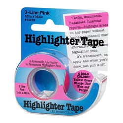 Image for Lee 3-Line Removable Highlighter Tape, 1/2 X 393 Inches with Dispenser, Pink from School Specialty