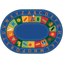 Carpets for Kids Bilingual Circletime Rug, 8 Feet 3 Inches x 11 Feet 8 Inches, Oval, Blue, Item Number 1365783