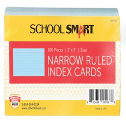 Image for School Smart Ruled Index Cards, 3 x 5 Inches, Blue, Pack of 100 from School Specialty