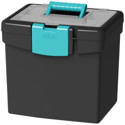 Image for Storex File Storage Box with XL Storage Lid, 10-7/8 x 13-1/4 x 11 Inches, Black/Teal from School Specialty